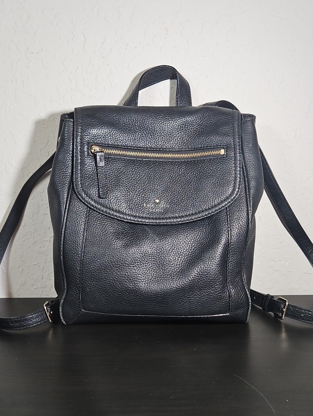 Kate Spade NY Black Pebbled Leather Backpack with Goldtone Hardware